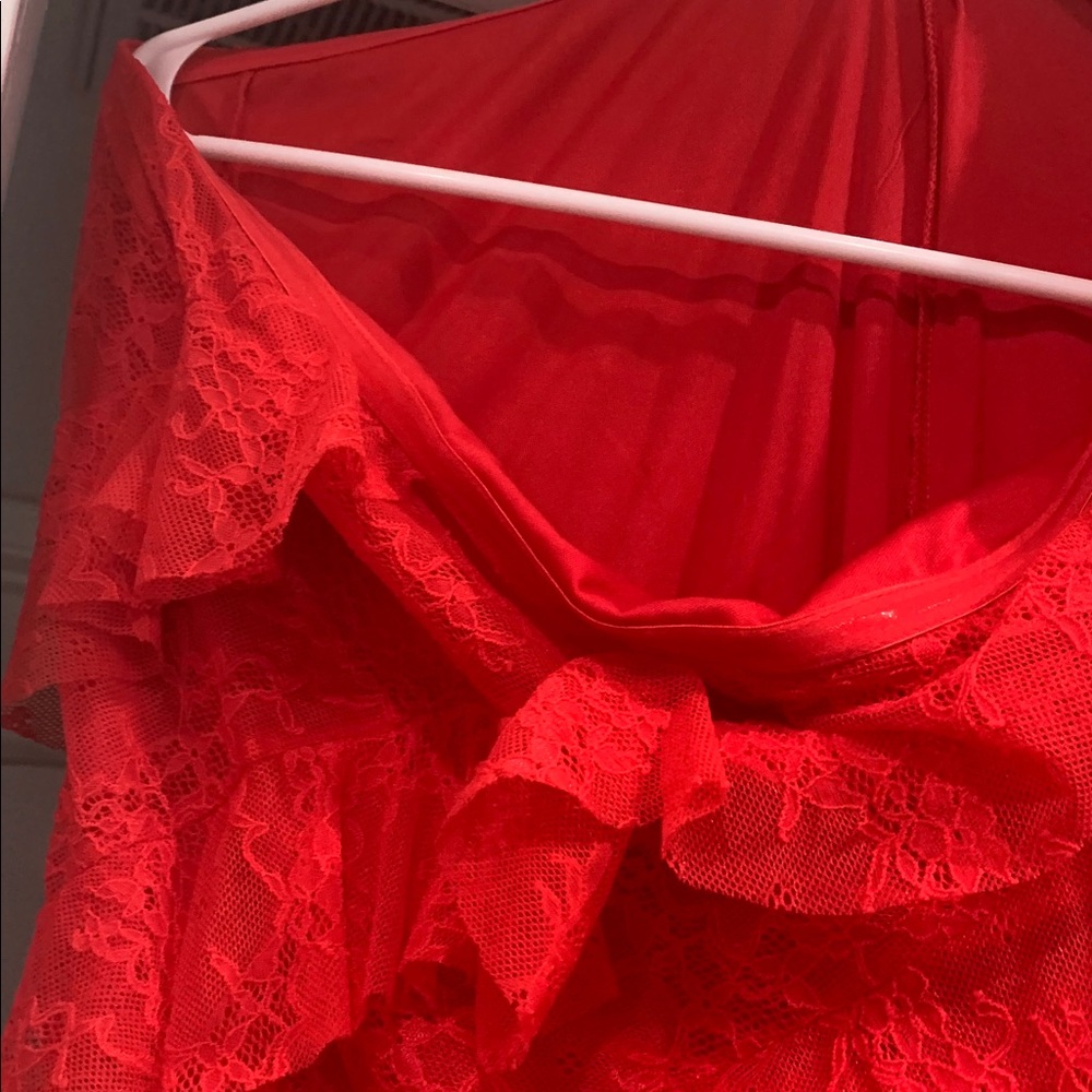 Red Lace Ruffled Dress - Picture 4 of 4